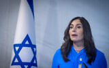 Transportation Minister Miri Regev holds a press conference in Jerusalem, on May 8, 2024. (Chaim Goldberg/Flash90)