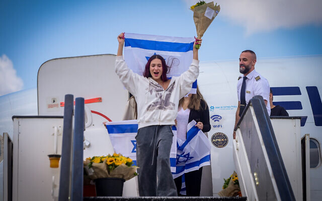 Eden Golan, Israel's participant in the Eurovision, arrives home at Ben Gurion Airport on May 12, 2024, following the contest. (Avshalom Sassoni/Flash90)