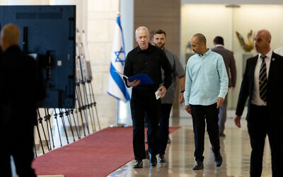 Defense Minister Yoav Gallant arrives at the Knesset for a Likud faction meeting, Jerusalem on May 20, 2024. (Yonatan Sindel/Flash90