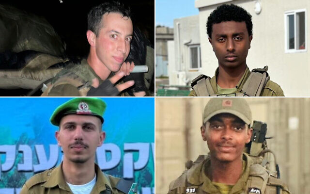 (Clockwise from top left) Sgt. Itay Livny, Sgt. Yosef Dassa, Sgt. Daniel Levy and Sgt. Ermiyas Mekuriyaw who were killed in fighting in the Gaza Strip on May 10, 2024 (Israel Defense Forces)