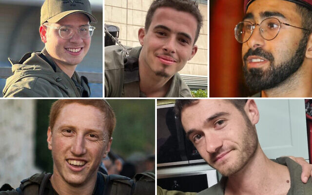 Soldiers killed in northern Gaza on May 15, 2024. Top row, left to right: Sgt. Ilan Cohen, Sgt. Daniel Chemu, Staff Sgt. Betzalel David Shashuah; bottom row, left to right: Staff Sgt. Gilad Arye Boim, Cpt. Roy Beit Yaakov. (Israel Defense Forces)