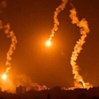 Footage taken from Gaza purports to show Israeli flares over Rafah as the IDF says it is striking Hamas targets, May 6, 2024 (Social media)