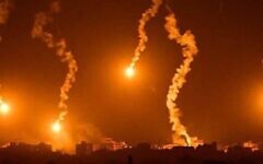 Footage taken from Gaza purports to show Israeli flares over Rafah as the IDF says it is striking Hamas targets, May 6, 2024 (Social media)