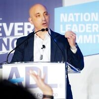 Anti-Defamation League CEO Jonathan Greenblatt at the Never is Now conference in New York, March 5, 2024. (courtesy)