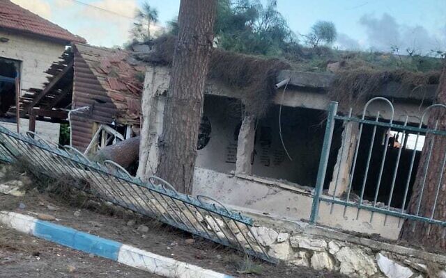 Damage is caused in the northern border community of Dovev by anti-tank guided missiles launched by Hezbollah from Lebanon on May 24, 2024. (Merom HaGalil Regional Council)