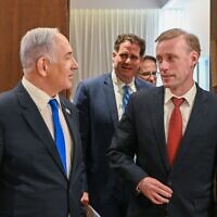 Prime Minister Benjamin Netanyahu (L) meets with US National Security Adviser Jake Sullivan (R) in Jerusalem, May 19, 2024. (Kobi Gideon/GPO)