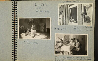 Photos from a baby book kept by the adoptive mother who sheltered 
Efraim Kochava during the Holocaust (Courtesy)