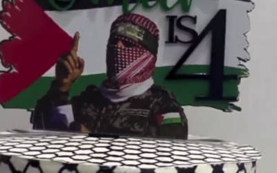 The top of a cake made by a Sydney bakery for a child's birthday party featuring a Hamas spokesman and the Palestinian flag. (Screenshot: X, used in accordance with Clause 27a of the Copyright Law)