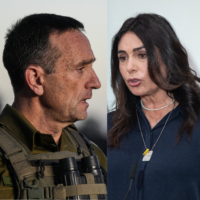 IDF Chief of Staff Herzi Halevi (L) and Transportation Minister Miri Regev (R). (Flash90; Yonatan Sindel/Flash90)
