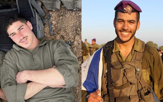 Staff Sgt. Noam Bittan (left) and Staff Sgt. Nachman Meir Haim Vaknin of the Givati Brigade's reconnaissance unit, who were killed during fighting in the southern Gaza Strip on May 18, 2024. (Israel Defense Forces)