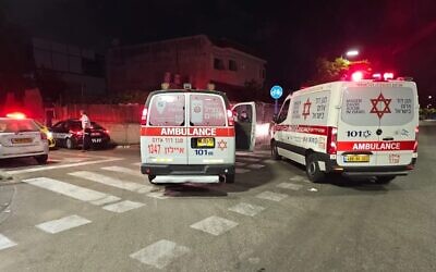 Ambulances at the scene of a shooting in Lod on May 5, 2024. (Magen David Adom)