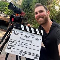 Filmmaker, influencer and widower Rob Mor in Israel while making a film about grief, in April 2024 (Courtesy)