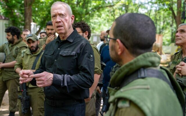 Defense Minister Yoav Gallant meets troops on the northern border, May 17, 2024. (Ariel Hermoni/Defense Ministry)