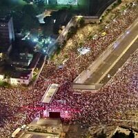 An aerial view of the anti-government protest in Tel Aviv, May 25, 2024. (Nadav Eliyahu)