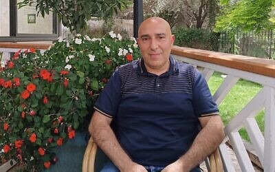 Palestinian activist Samer Sinijlawi in Jerusalem, May 27, 2024 (Gianluca Pacchiani/Times of Israel)