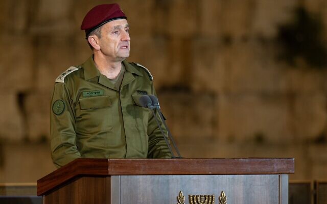 IDF Chief of Staff Lt. Gen. Herzi Halevi speaks at a Memorial Day ceremony at the Western Wall in Jerusalem, May 12, 2024. (Israel Defense Forces)