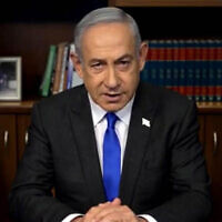 Prime Minister Benjamin Netanyahu gives a video statement, May 5, 2024 (Screen grab via Government Press Office)