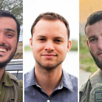 From left: Staff Sgt. Eliyahu Haim Emsallem, Master Sgt. (res.) Gideon Chay DeRowe and Cpt. Israel Yudkin. (Courtesy)