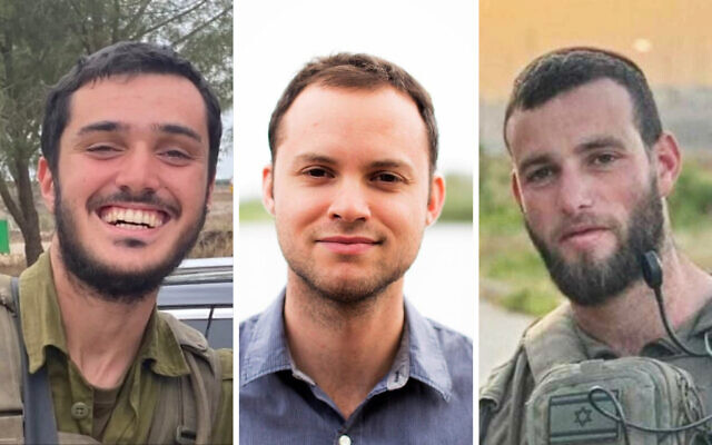 From left: Staff Sgt. Eliyahu Haim Emsallem, Master Sgt. (res.) Gideon Chay DeRowe and Cpt. Israel Yudkin. (Courtesy)