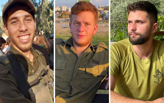 Soldiers killed in southern Gaza on May 28, 2024. Left to right: Staff Sgt. Uri Bar Or, Staff Sgt. Ido Appel, Staff Sgt. Amir Galilove. (Israel Defense Forces)