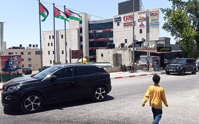 A view from Basher al-Barghouthi square, Ramallah, May 23, 2024 (Gianluca Pacchiani/Times of Israel)