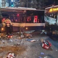 The scene of a collision between two buses in Tel Aviv on May 15, 2024 (Hatzalah)