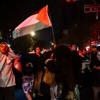 Protesters outside Columbia University, New York City, New York, April 30, 2024. (Luke Tress/JTA)
