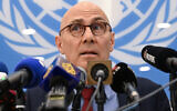 United Nations High Commissioner for Human Rights Volker Turk listens to questions from journalists during a press conference at the United Nations Offices in Putrajaya on June 4, 2024. (Mohd Rasfan/AFP)