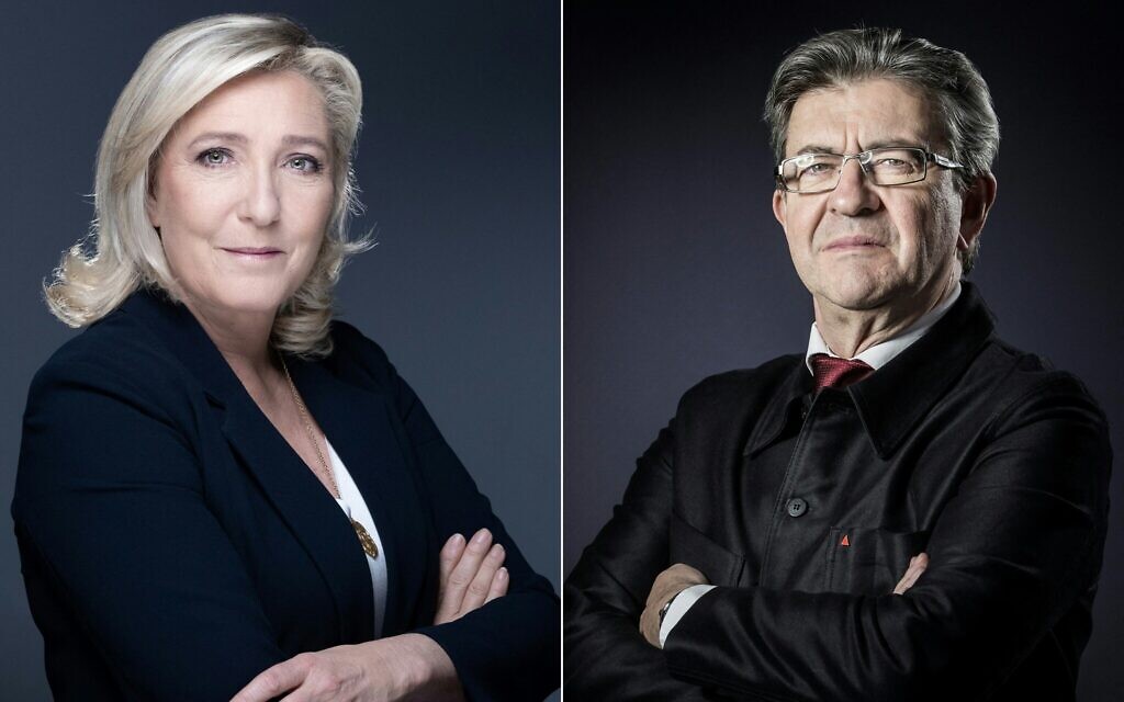 This combination of photographs created on June 16, 2024, shows French far-right party National Rally (RN) leader Marine Le Pen (L) in Paris on October 20, 2021 and Jean-Luc Melenchon (R), candidate of the French left coalition New Popular Front for France's elections for the National Assembly, in Paris on January 24, 2017. (JOEL SAGET / AFP)
