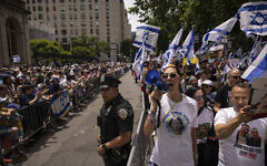 Participants march during the annual Israel Day Parade on Fifth Avenue on Sunday, June 2, 2024, in New York. (AP Photo/Yuki Iwamura)