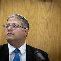 Otzma Yehudit party leader of National Security Minister Itamar Ben Gvir leads a faction meeting at the Knesset, in Jerusalem, on June 3, 2024. (Chaim Goldberg/Flash90)