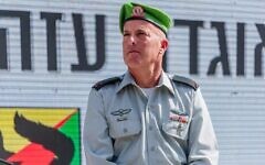 Brig. Gen. Avi Rosenfeld, the commander of the Gaza Division during a handover ceremony in August 2022. (Israel Defense Forces)
