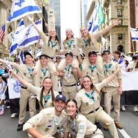 Members of the Tzofim Friendship Caravan at the Israel Parade in New York City, on June 2, 2024. (Udi Almog/courtesy Tzofim Tzabar)