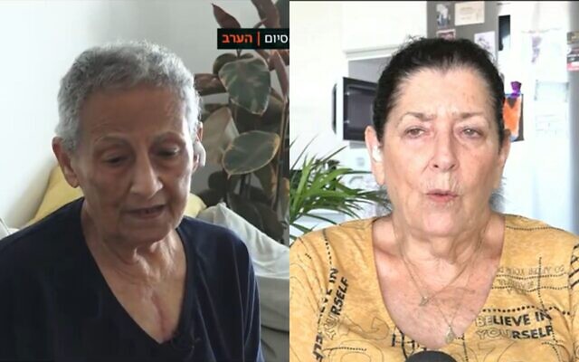 A composite image showing Tamar Metzger (left) and Osnat Peri in interviews, on June 4, 2024. (Kan/Channel 12 screenshots: used in accordance with Clause 27a of the Copyright Law)