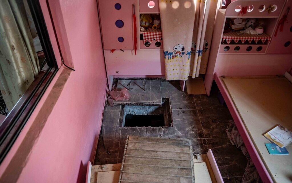 A tunnel shaft found in a child's bedroom in a home in southern Gaza's Rafah, in an image published by the IDF on June 6, 2024. (Israel Defense Forces)