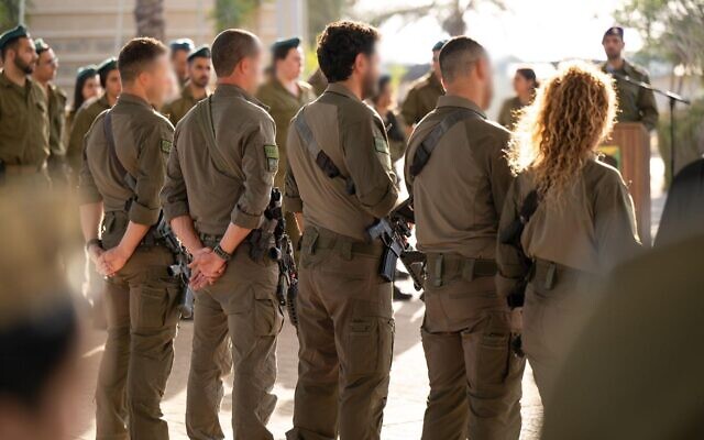 Members of a new counter-terrorism unit, LOTAR Otef, attend a ceremony marking its formation on June 3, 2024 in southern Israel. (Israel Defense Forces)