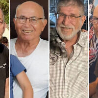 Chaim Peri, Amiram Cooper, Yoram Metzger and Nadav Popplewell (from L to R), whose deaths in Hamas captivity were confirmed by Israel on June 3, 2024. (Courtesy)