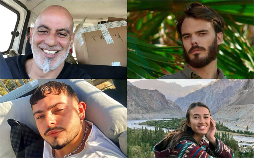 Hostages rescued in an IDF operation in the Gaza Strip on June 8: Shlomi Ziv (top left), Andrey Kozlov (top right), Almog Meir (bottom left), and Noa Argamani. (Courtesy)