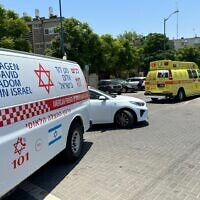 Magen David Adom at the scene where a baby was found unconscious after being left alone in a hot car in Sderot, June 6, 2024. (Magen David Adom)